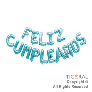 GLOBO METALIZADO FRASE FELIZ CUMPLEAOS CELESTE 16